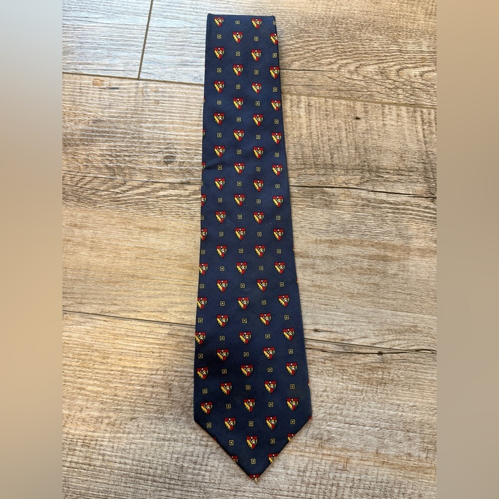 Tommy Hilfiger Dark Blue Tie with Red and Gold Accents